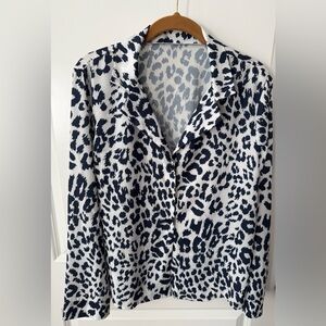 Leopard Print Women's Blouse - Blue and White